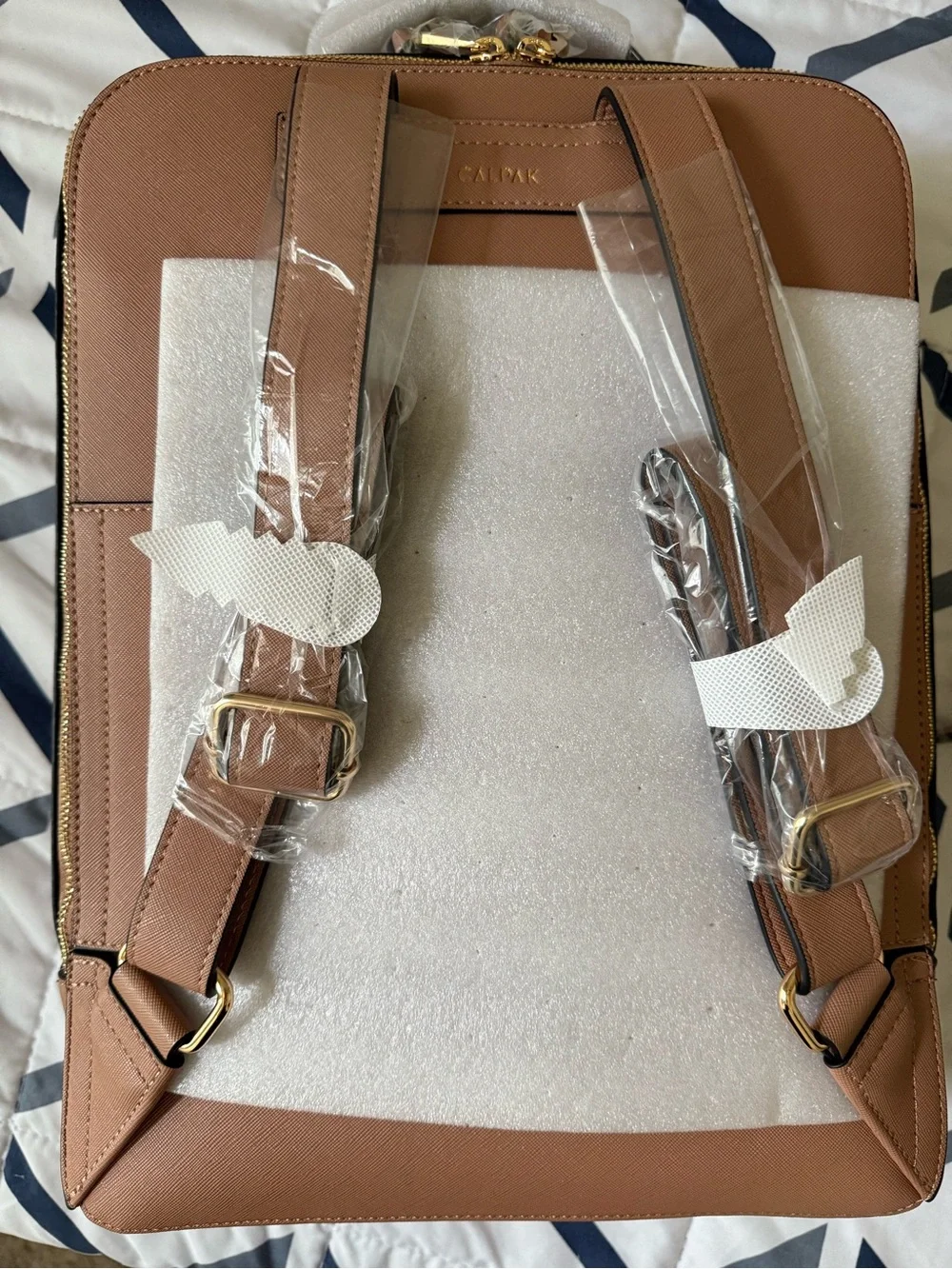 Calpak Cognac Tan Braided-Trim 15” Laptop Backpack